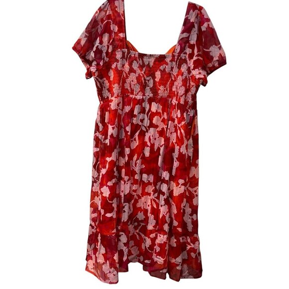 Torrid Midi Lined Lace Up Sweetheart Neckline Dress 2X 18-20 Floral Ruffle Red - Picture 9 of 12
